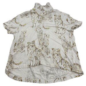 Jane + Delancey sz Medium Tiger Leopard Graphic Button-Up Shirt Short Sleeves